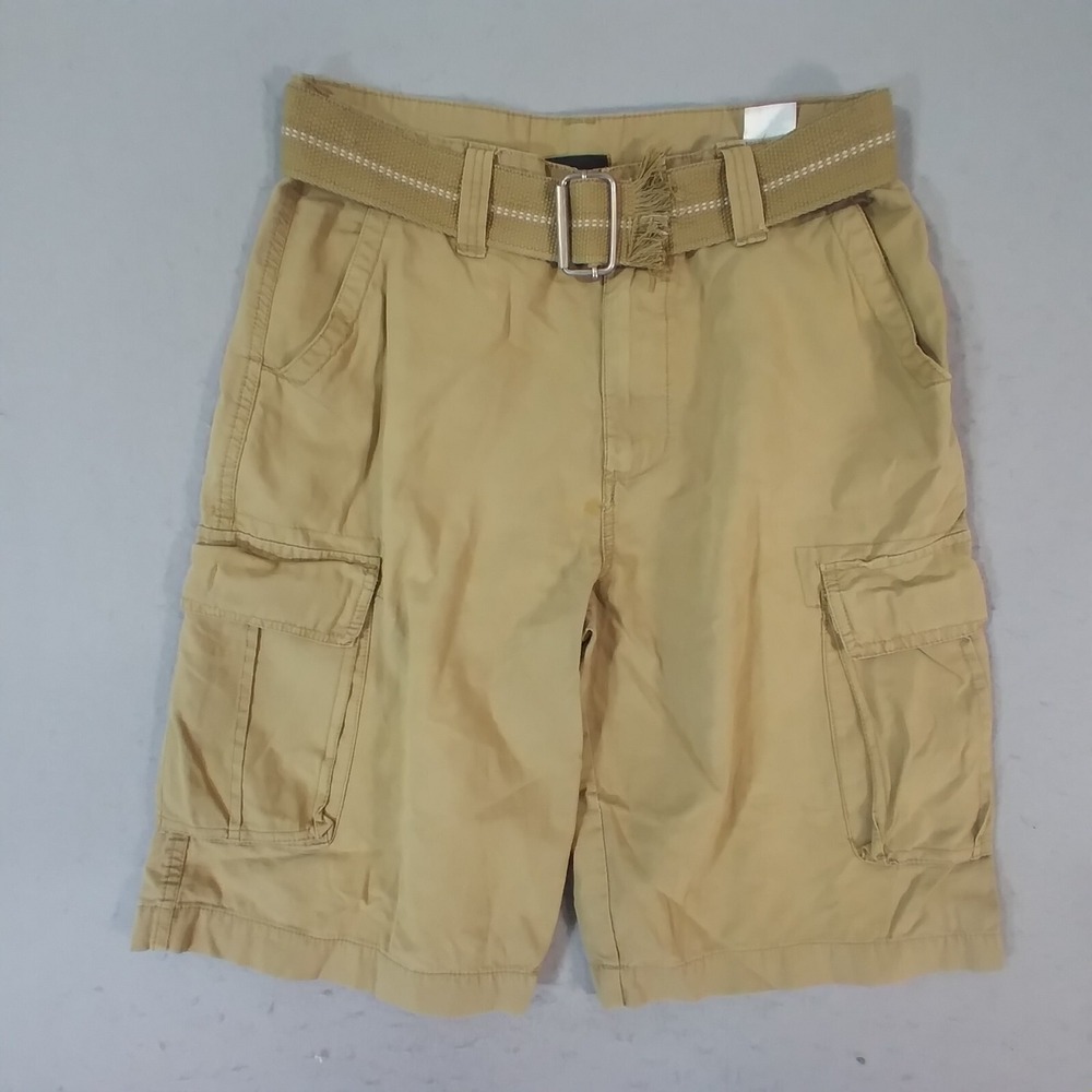 Airwalk cargo shorts men's 32x11 tan beige lightweight cotton ripstop with belt